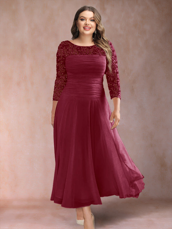A-Line/Princess Scoop 3/4 Sleeves Plus Size Mother of the Bride Dresses with Applique