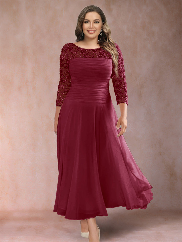 A-Line/Princess Scoop 3/4 Sleeves Plus Size Mother of the Bride Dresses with Applique