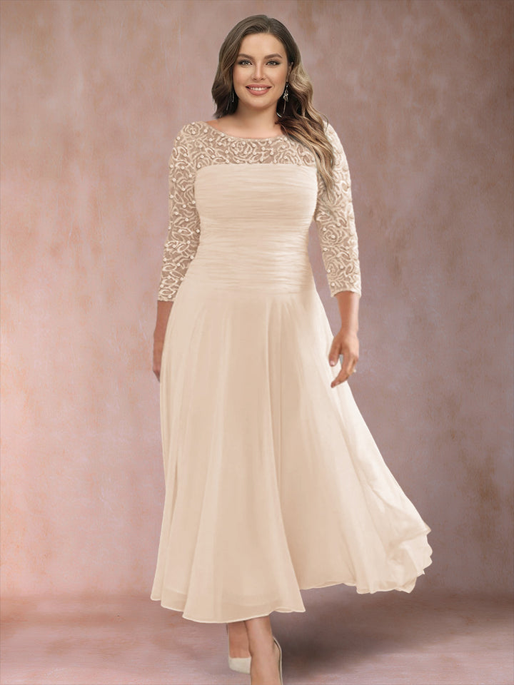 A-Line/Princess Scoop 3/4 Sleeves Plus Size Mother of the Bride Dresses with Applique