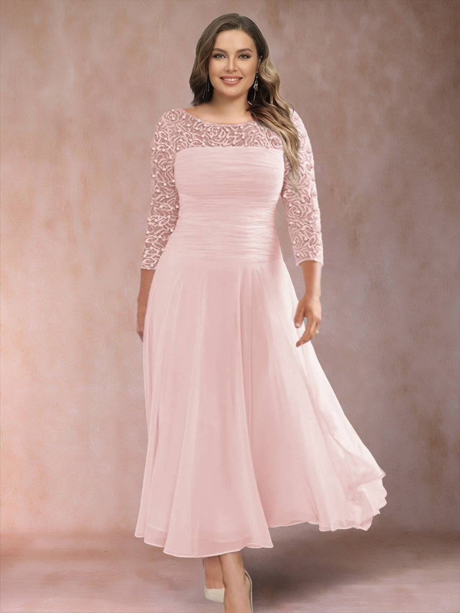 A-Line/Princess Scoop 3/4 Sleeves Plus Size Mother of the Bride Dresses with Applique