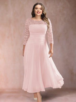 A-Line/Princess Scoop 3/4 Sleeves Plus Size Mother of the Bride Dresses with Applique