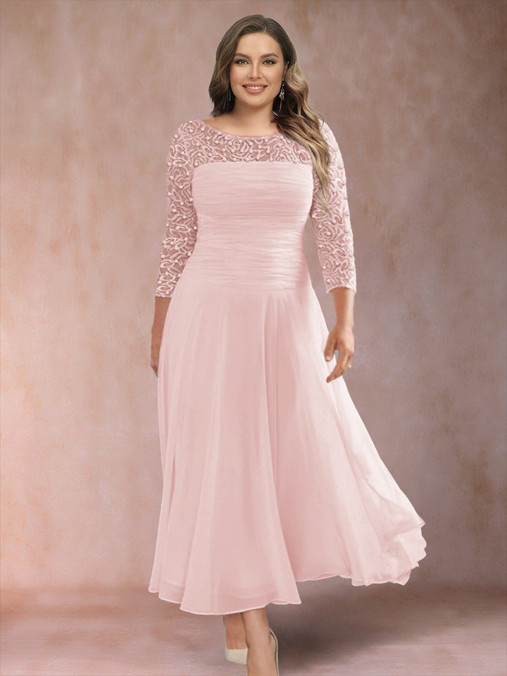 A-Line/Princess Scoop 3/4 Sleeves Plus Size Mother of the Bride Dresses with Applique