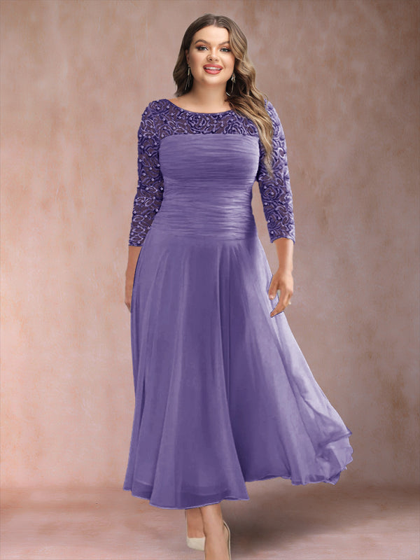 A-Line/Princess Scoop 3/4 Sleeves Plus Size Mother of the Bride Dresses with Applique