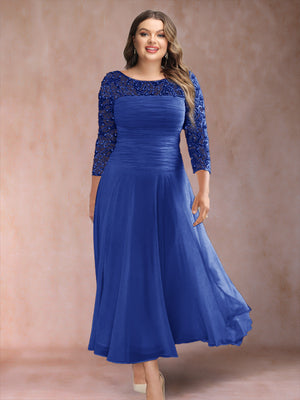 A-Line/Princess Scoop 3/4 Sleeves Plus Size Mother of the Bride Dresses with Applique