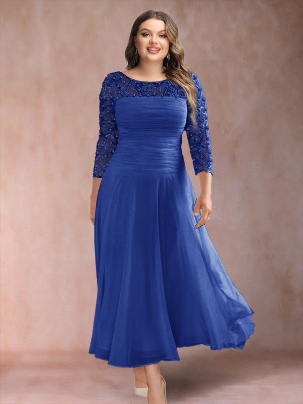 A-Line/Princess Scoop 3/4 Sleeves Plus Size Mother of the Bride Dresses with Applique