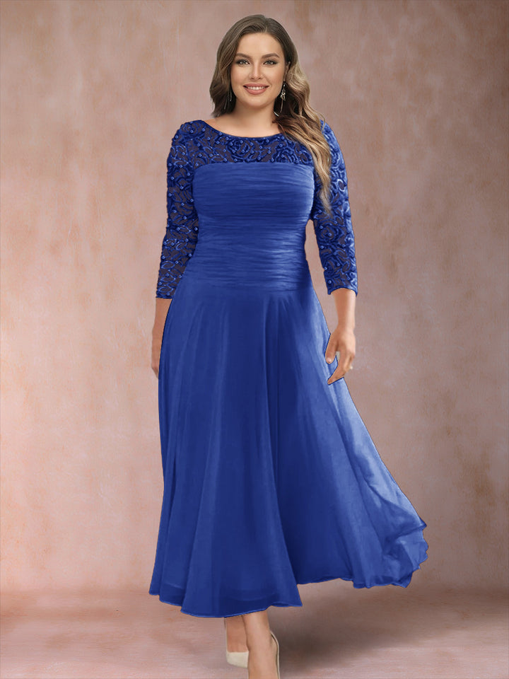 A-Line/Princess Scoop 3/4 Sleeves Plus Size Mother of the Bride Dresses with Applique