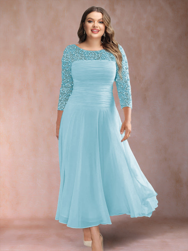 A-Line/Princess Scoop 3/4 Sleeves Plus Size Mother of the Bride Dresses with Applique