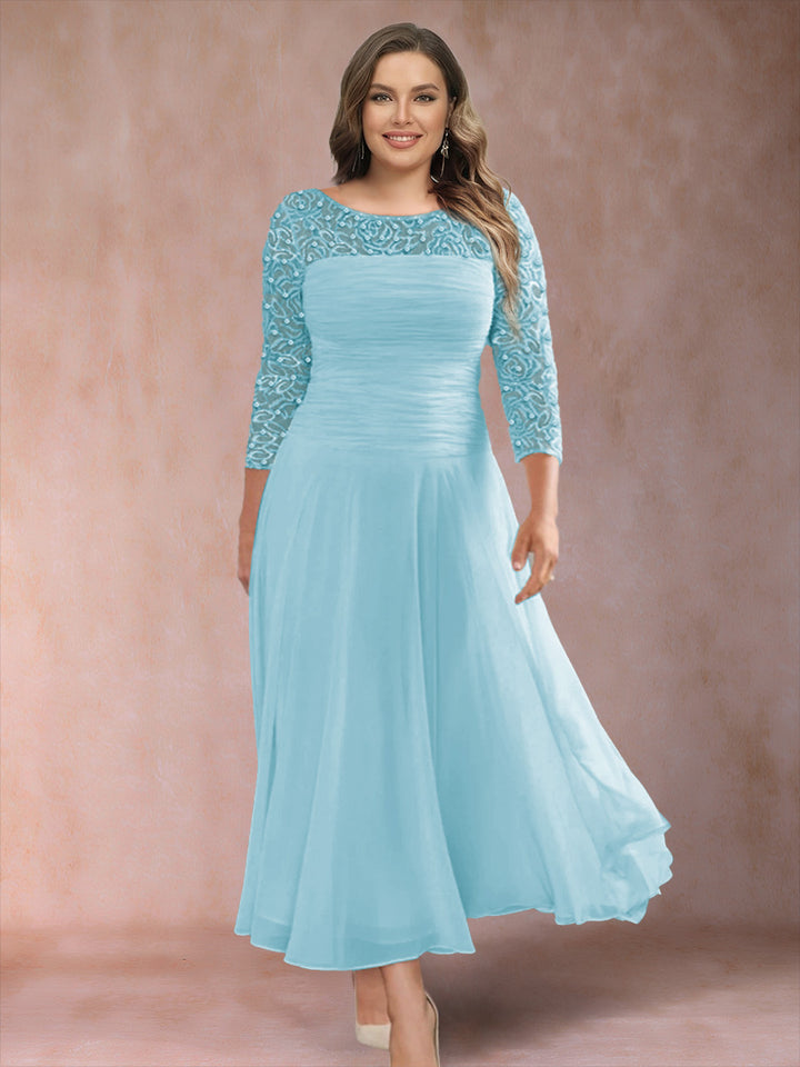 A-Line/Princess Scoop 3/4 Sleeves Plus Size Mother of the Bride Dresses with Applique