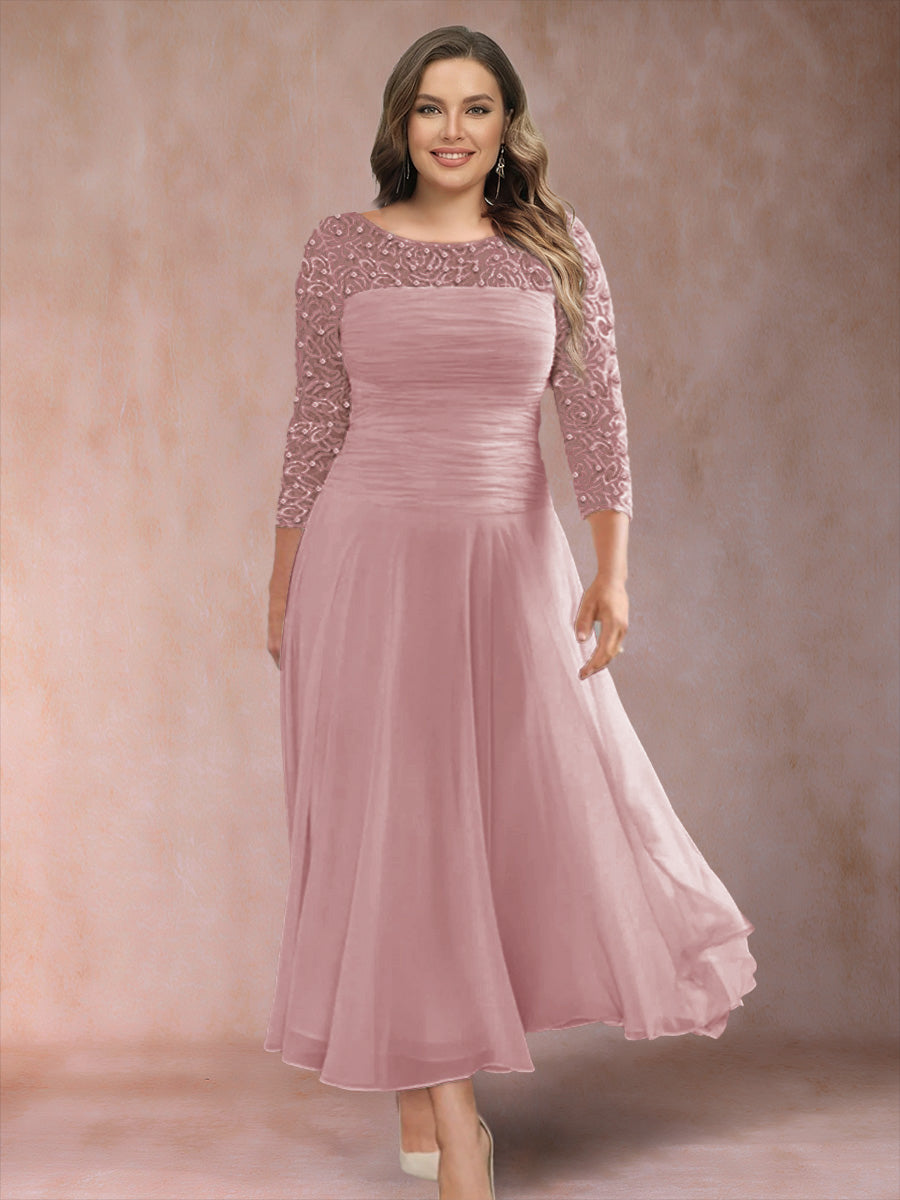 A-Line/Princess Scoop 3/4 Sleeves Plus Size Mother of the Bride Dresses with Applique