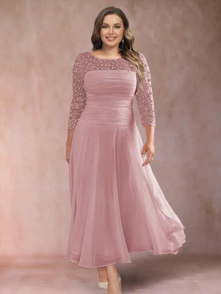 A-Line/Princess Scoop 3/4 Sleeves Plus Size Mother of the Bride Dresses with Applique