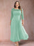 A-Line/Princess Scoop 3/4 Sleeves Plus Size Mother of the Bride Dresses with Applique