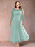 A-Line/Princess Scoop 3/4 Sleeves Plus Size Mother of the Bride Dresses with Applique