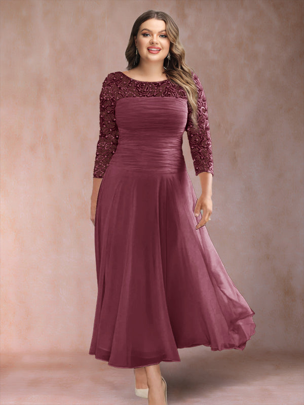 A-Line/Princess Scoop 3/4 Sleeves Plus Size Mother of the Bride Dresses with Applique