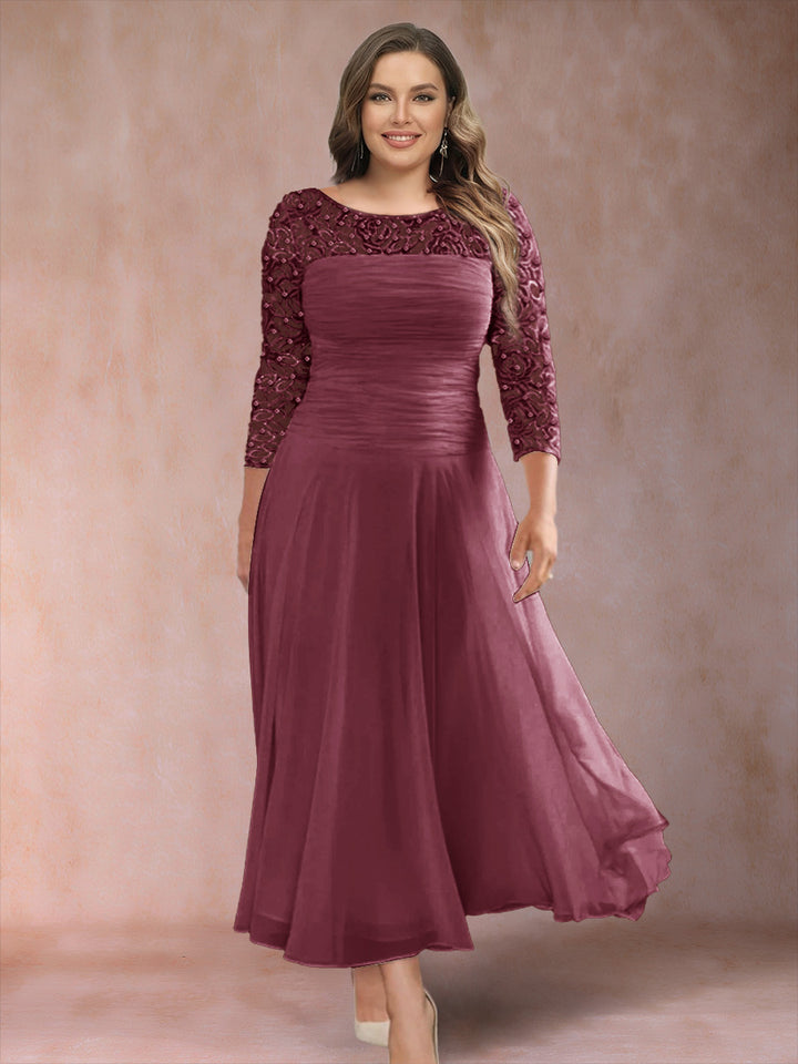 A-Line/Princess Scoop 3/4 Sleeves Plus Size Mother of the Bride Dresses with Applique