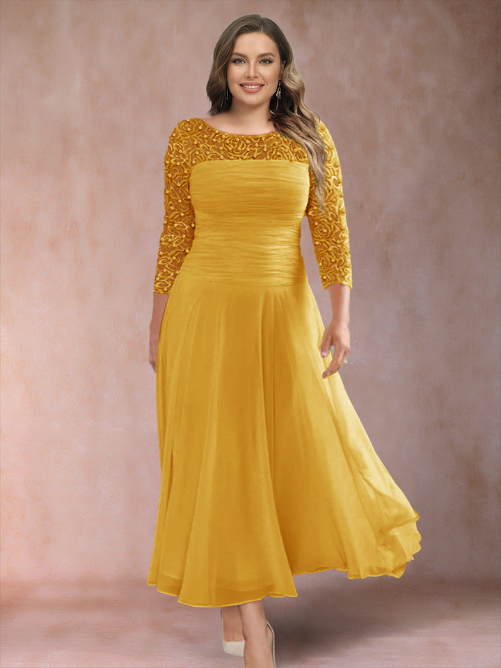 A-Line/Princess Scoop 3/4 Sleeves Plus Size Mother of the Bride Dresses with Applique