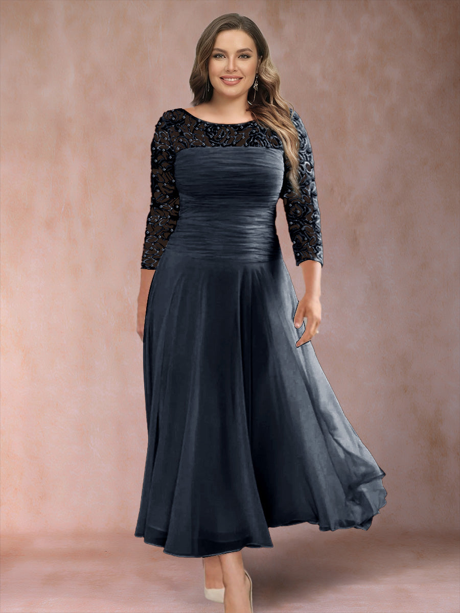 A-Line/Princess Scoop 3/4 Sleeves Plus Size Mother of the Bride Dresses with Applique