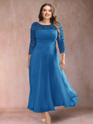 A-Line/Princess Scoop 3/4 Sleeves Plus Size Mother of the Bride Dresses with Applique