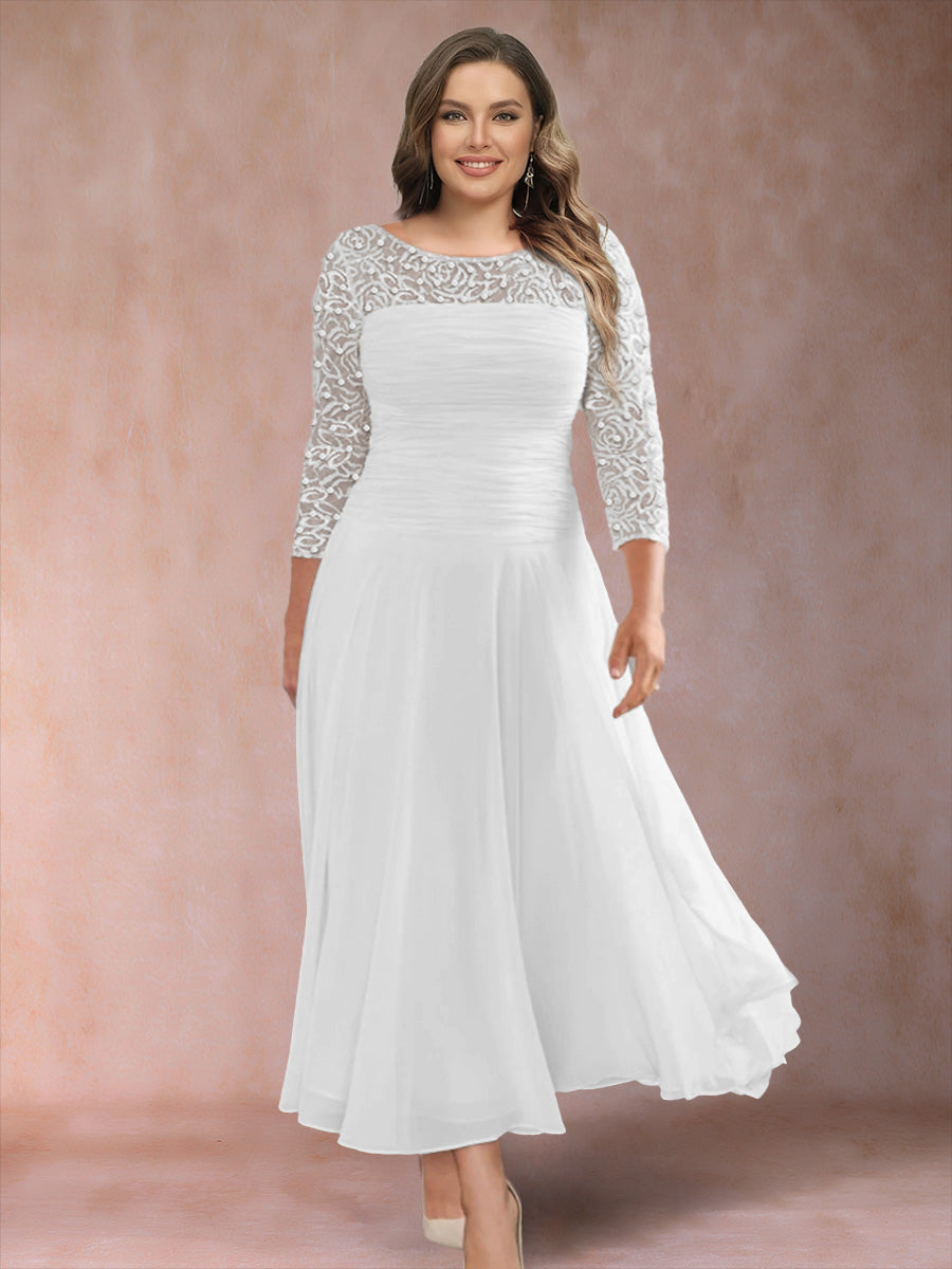 A-Line/Princess Scoop 3/4 Sleeves Plus Size Mother of the Bride Dresses with Applique