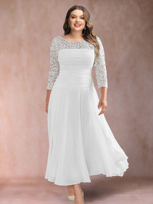A-Line/Princess Scoop 3/4 Sleeves Plus Size Mother of the Bride Dresses with Applique