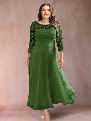 A-Line/Princess Scoop 3/4 Sleeves Plus Size Mother of the Bride Dresses with Applique
