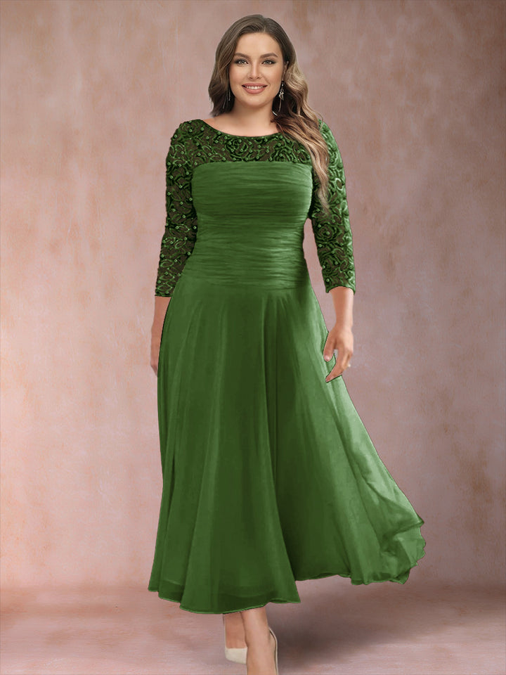 A-Line/Princess Scoop 3/4 Sleeves Plus Size Mother of the Bride Dresses with Applique