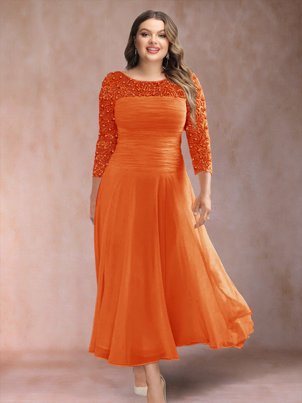 A-Line/Princess Scoop 3/4 Sleeves Plus Size Mother of the Bride Dresses with Applique