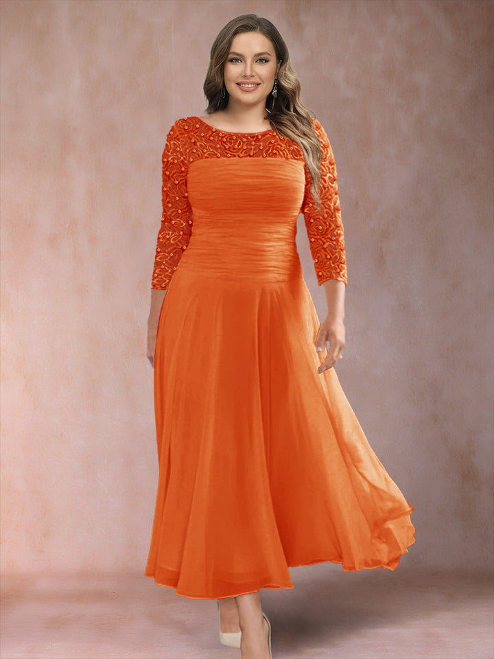 A-Line/Princess Scoop 3/4 Sleeves Plus Size Mother of the Bride Dresses with Applique