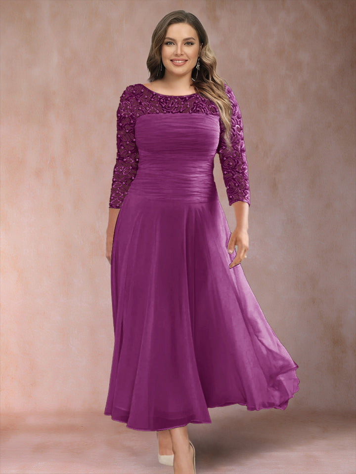 A-Line/Princess Scoop 3/4 Sleeves Plus Size Mother of the Bride Dresses with Applique