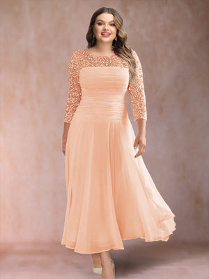 A-Line/Princess Scoop 3/4 Sleeves Plus Size Mother of the Bride Dresses with Applique