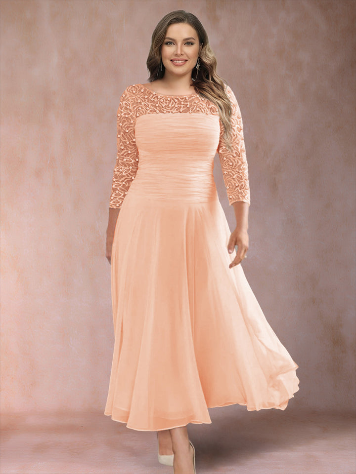 A-Line/Princess Scoop 3/4 Sleeves Plus Size Mother of the Bride Dresses with Applique