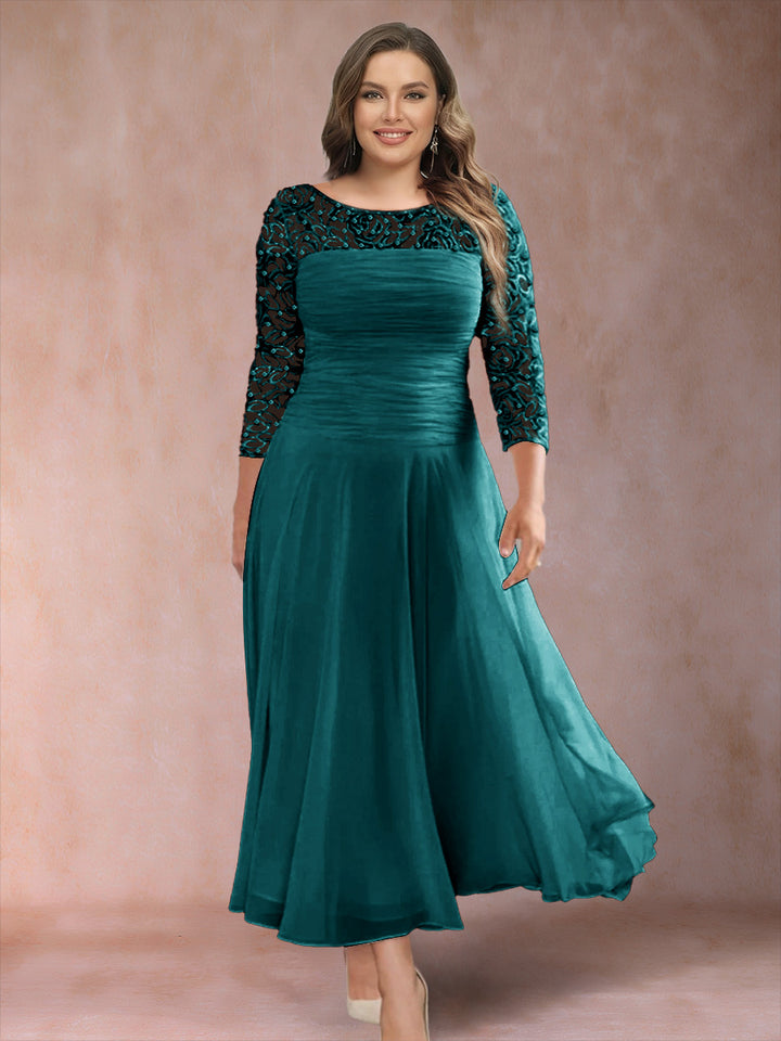 A-Line/Princess Scoop 3/4 Sleeves Plus Size Mother of the Bride Dresses with Applique
