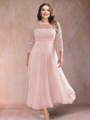 A-Line/Princess Scoop 3/4 Sleeves Plus Size Mother of the Bride Dresses with Applique