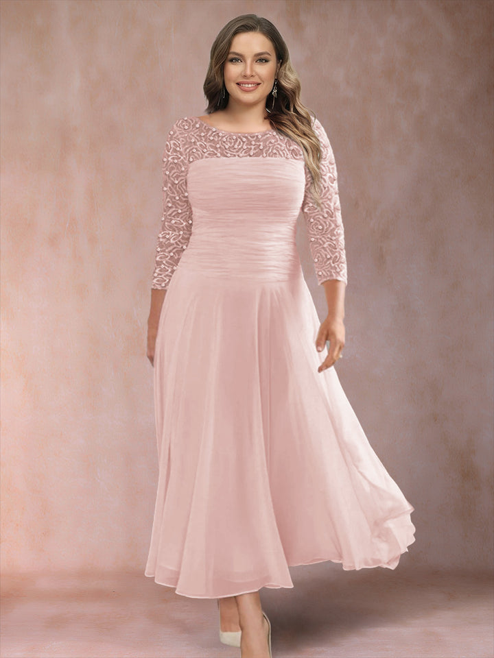 A-Line/Princess Scoop 3/4 Sleeves Plus Size Mother of the Bride Dresses with Applique