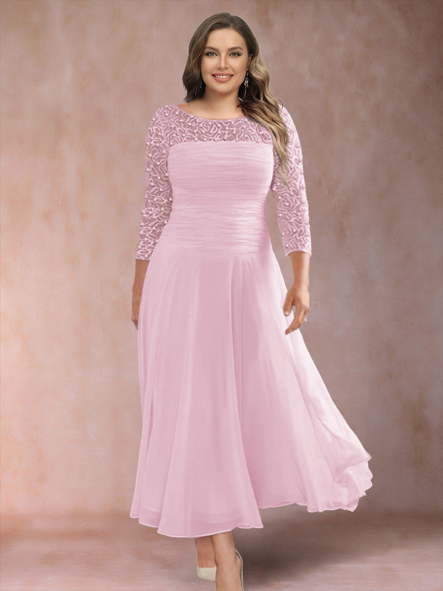 A-Line/Princess Scoop 3/4 Sleeves Plus Size Mother of the Bride Dresses with Applique