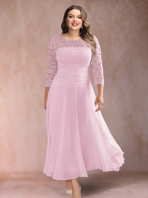 A-Line/Princess Scoop 3/4 Sleeves Plus Size Mother of the Bride Dresses with Applique