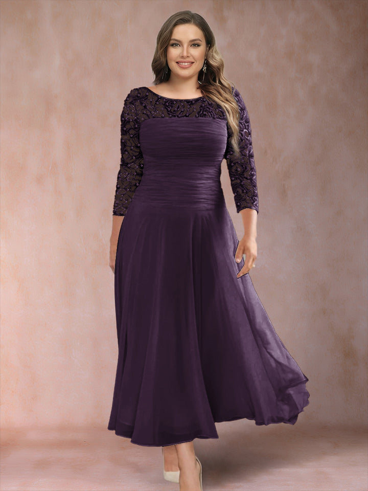 A-Line/Princess Scoop 3/4 Sleeves Plus Size Mother of the Bride Dresses with Applique