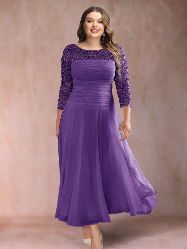 A-Line/Princess Scoop 3/4 Sleeves Plus Size Mother of the Bride Dresses with Applique
