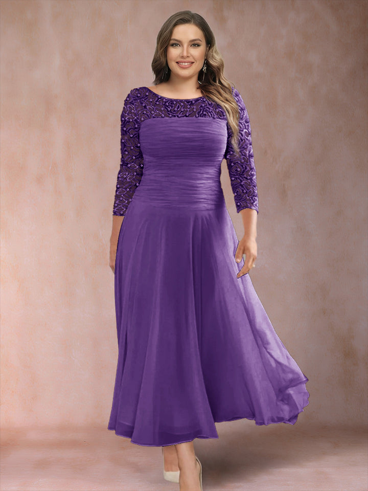 A-Line/Princess Scoop 3/4 Sleeves Plus Size Mother of the Bride Dresses with Applique