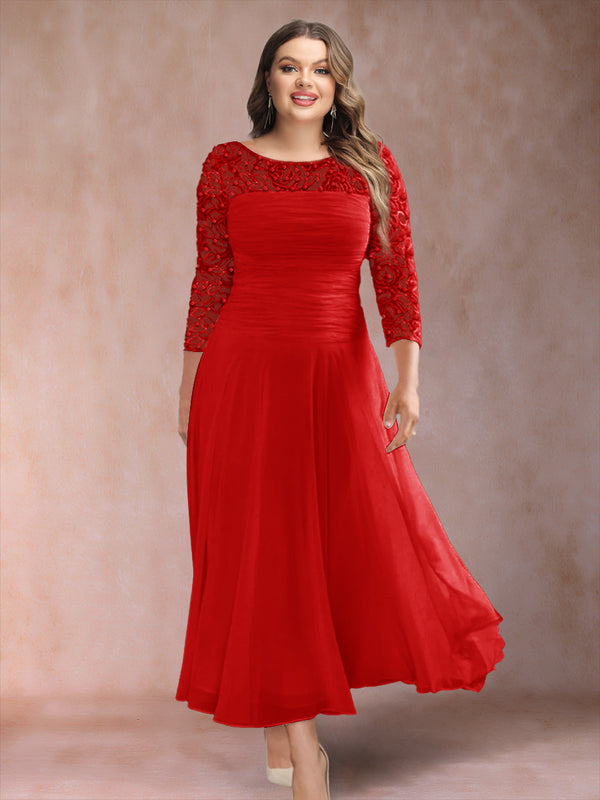A-Line/Princess Scoop 3/4 Sleeves Plus Size Mother of the Bride Dresses with Applique
