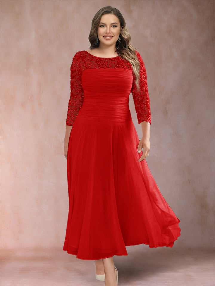 A-Line/Princess Scoop 3/4 Sleeves Plus Size Mother of the Bride Dresses with Applique