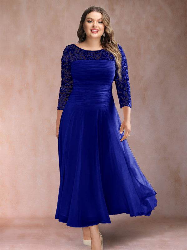 A-Line/Princess Scoop 3/4 Sleeves Plus Size Mother of the Bride Dresses with Applique