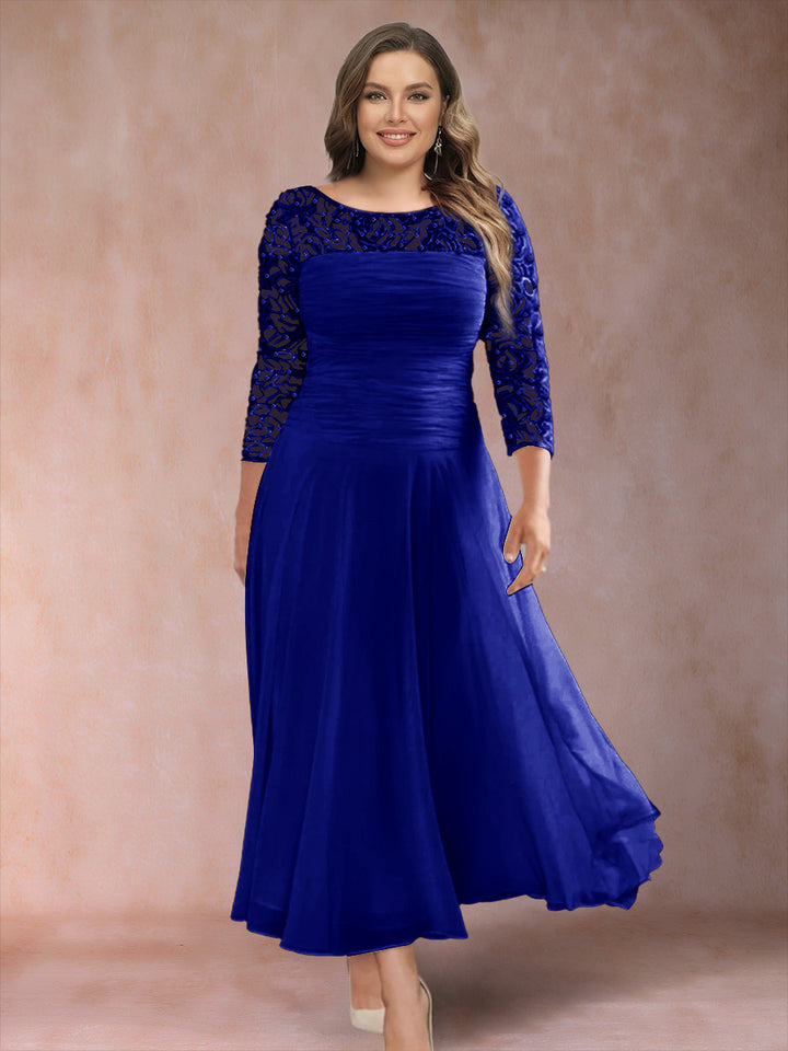 A-Line/Princess Scoop 3/4 Sleeves Plus Size Mother of the Bride Dresses with Applique