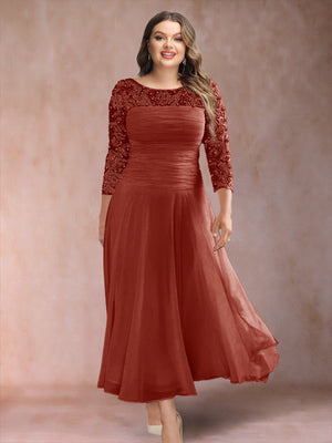 A-Line/Princess Scoop 3/4 Sleeves Plus Size Mother of the Bride Dresses with Applique
