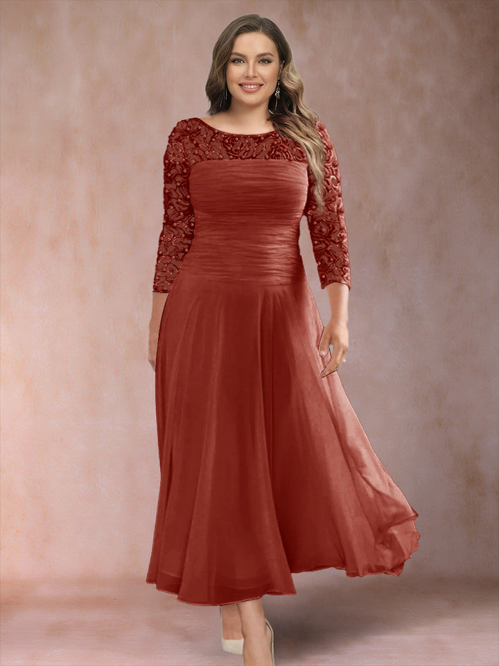 A-Line/Princess Scoop 3/4 Sleeves Plus Size Mother of the Bride Dresses with Applique