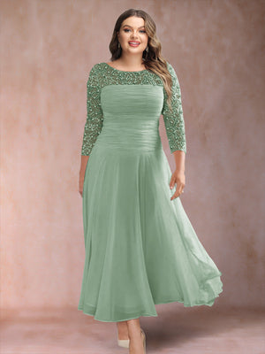 A-Line/Princess Scoop 3/4 Sleeves Plus Size Mother of the Bride Dresses with Applique