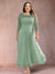 A-Line/Princess Scoop 3/4 Sleeves Plus Size Mother of the Bride Dresses with Applique