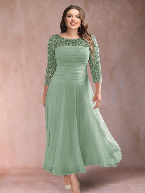 A-Line/Princess Scoop 3/4 Sleeves Plus Size Mother of the Bride Dresses with Applique