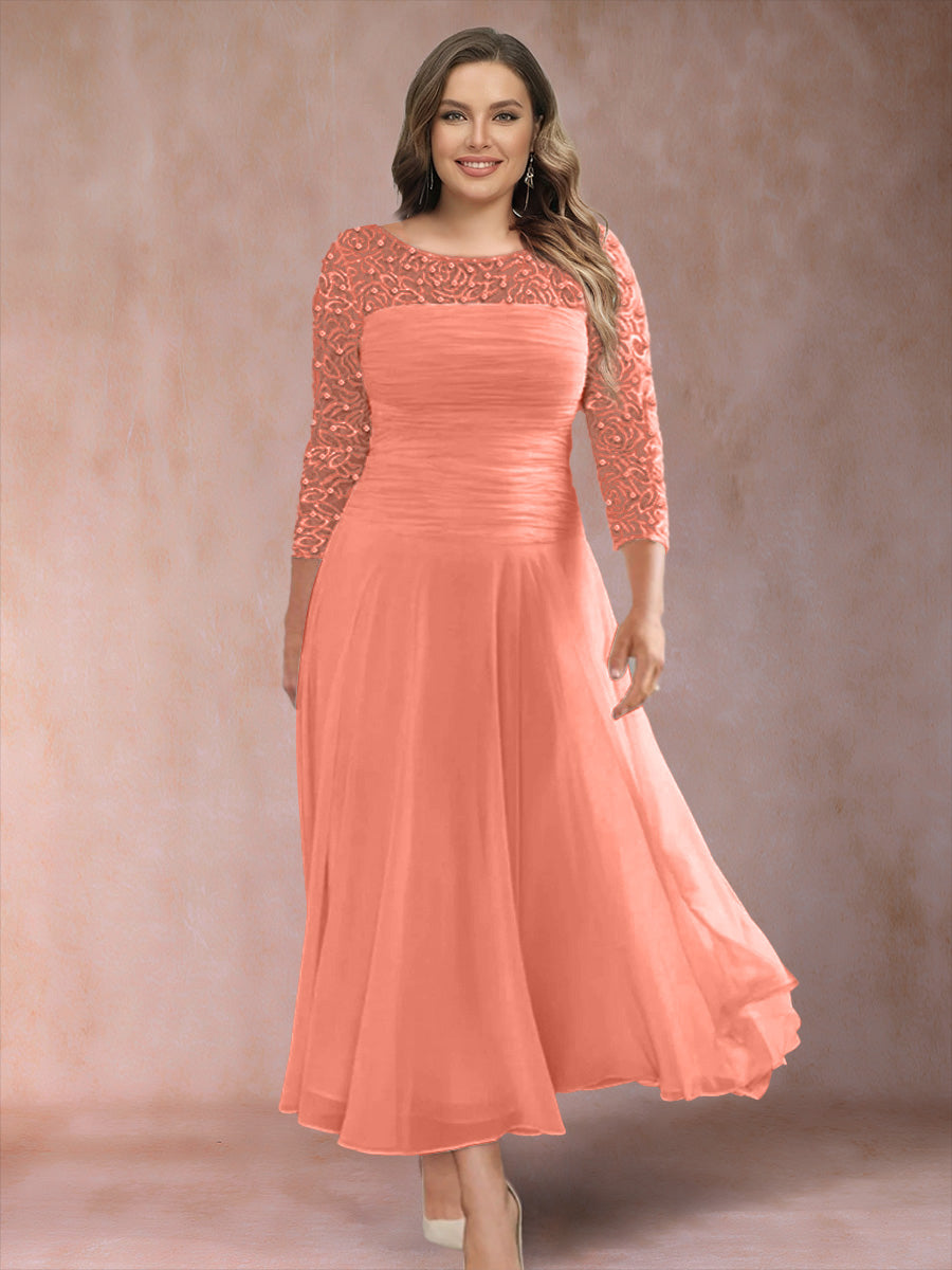 A-Line/Princess Scoop 3/4 Sleeves Plus Size Mother of the Bride Dresses with Applique