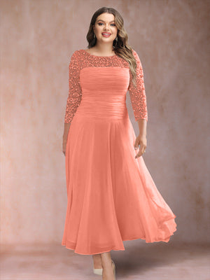 A-Line/Princess Scoop 3/4 Sleeves Plus Size Mother of the Bride Dresses with Applique