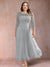 A-Line/Princess Scoop 3/4 Sleeves Plus Size Mother of the Bride Dresses with Applique